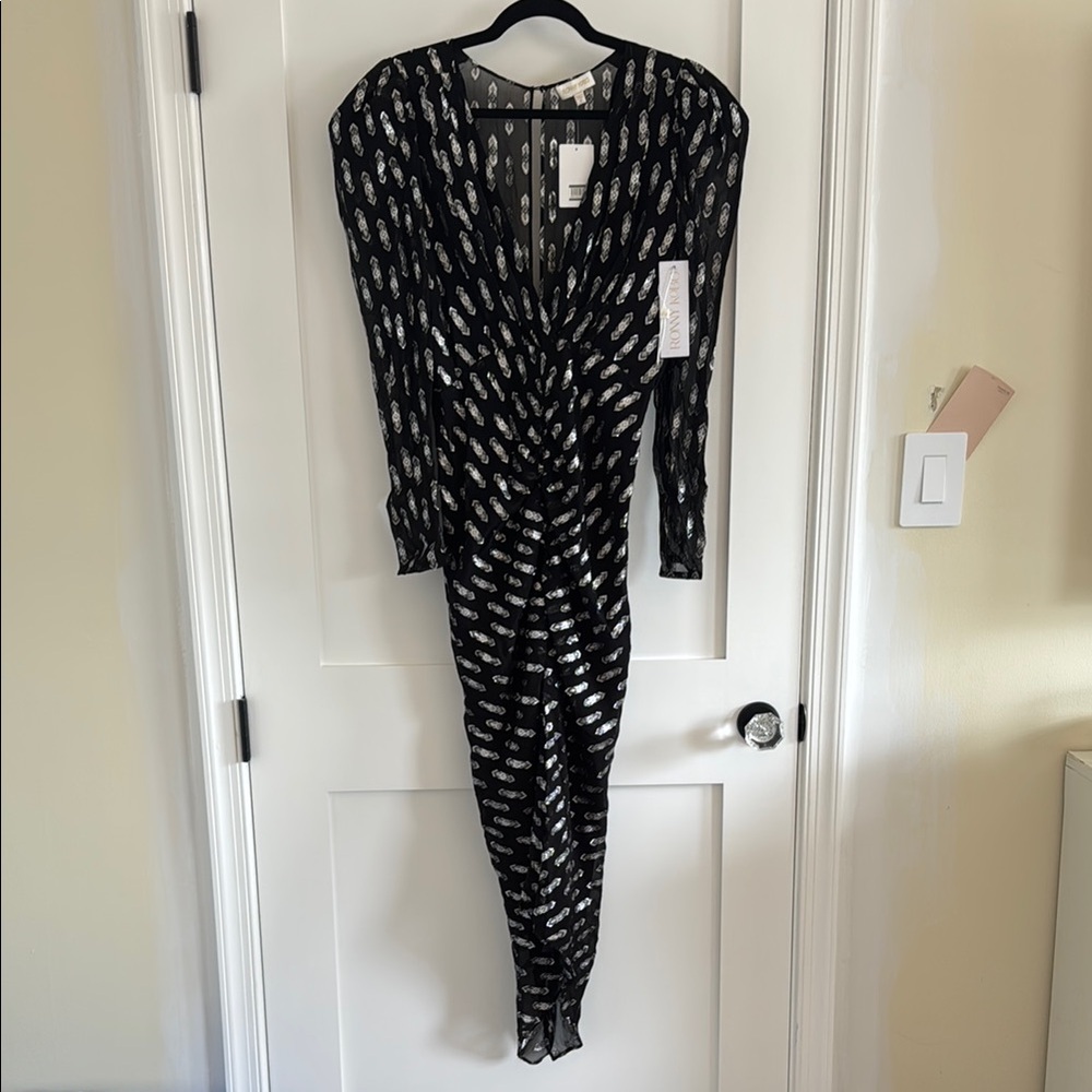 Black and Silver Patterned Formal Dress